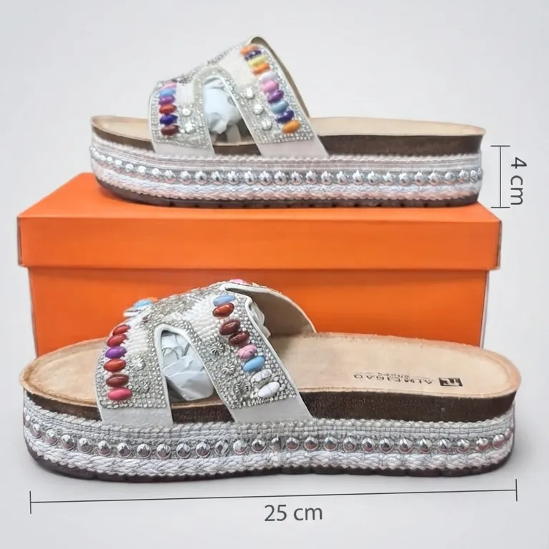 New Summer Fashion Women Rhinestone Beaded Comfort Slide Sandals