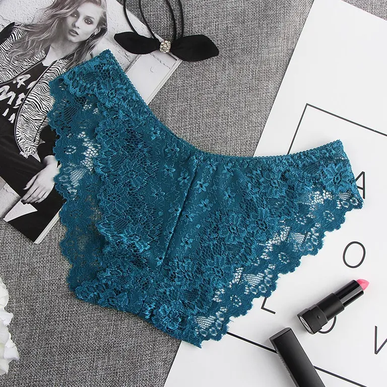 Floral Lace Embroidered Texture Frill Transparent Hipster Panty For Women