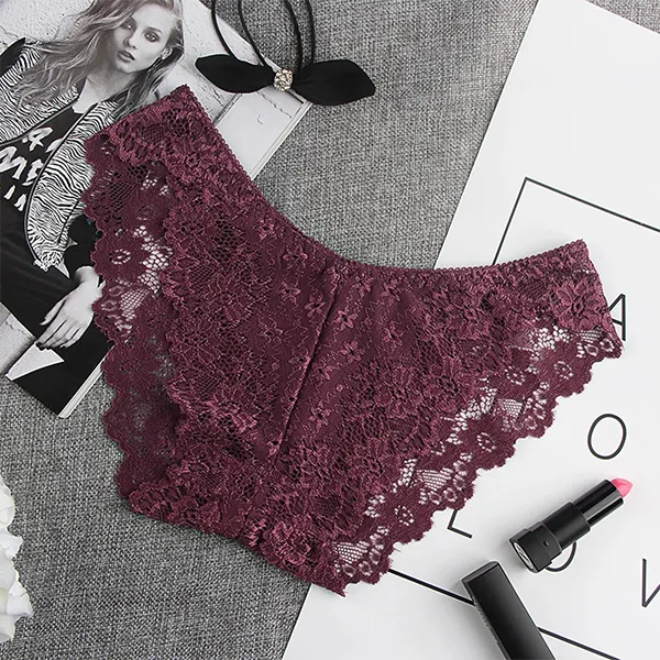 Floral Lace Embroidered Texture Frill Transparent Hipster Panty For Women