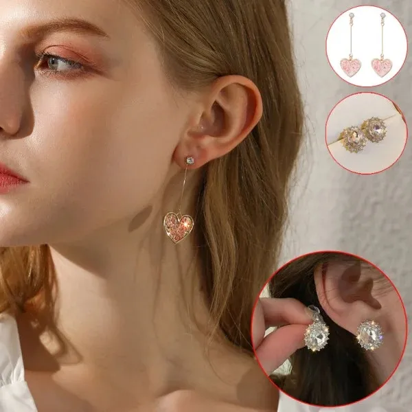 Heart-Shaped Crystal Drop Earrings