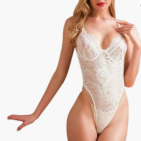 Floral Slim Fit Bodysuit Elegant Nightwear