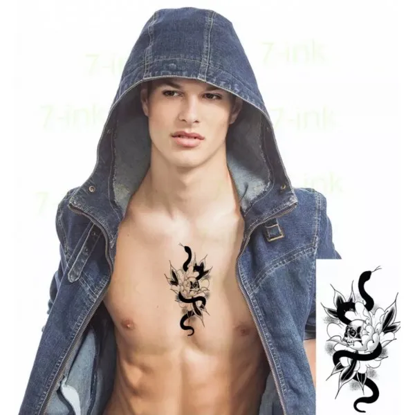 Temporary Snake and Skull Tattoo
