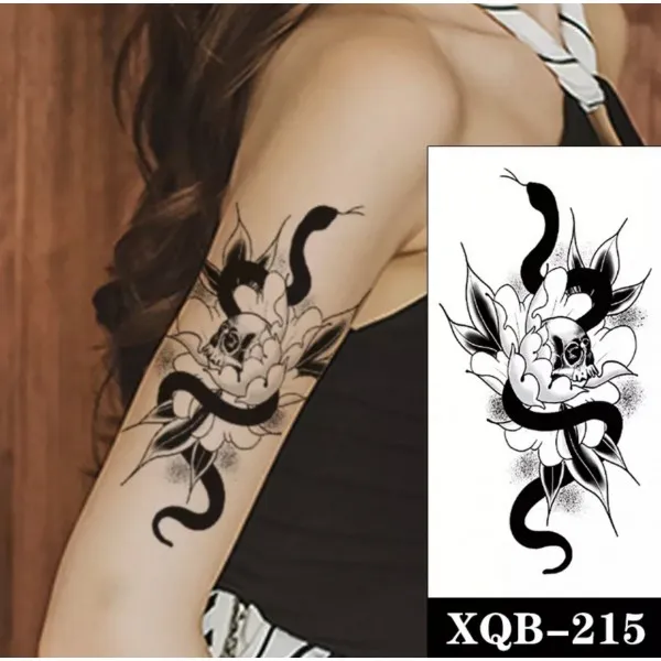 Temporary Snake and Skull Tattoo