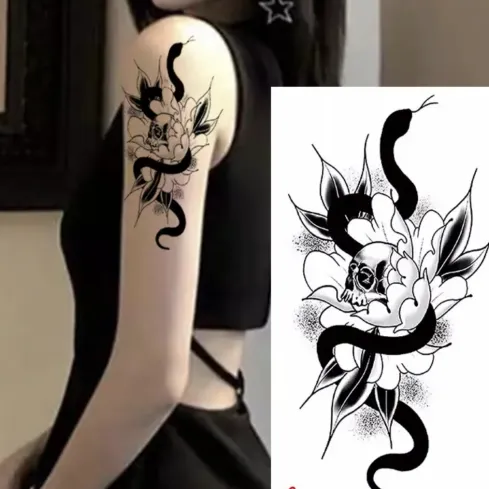 Temporary Snake and Skull Tattoo