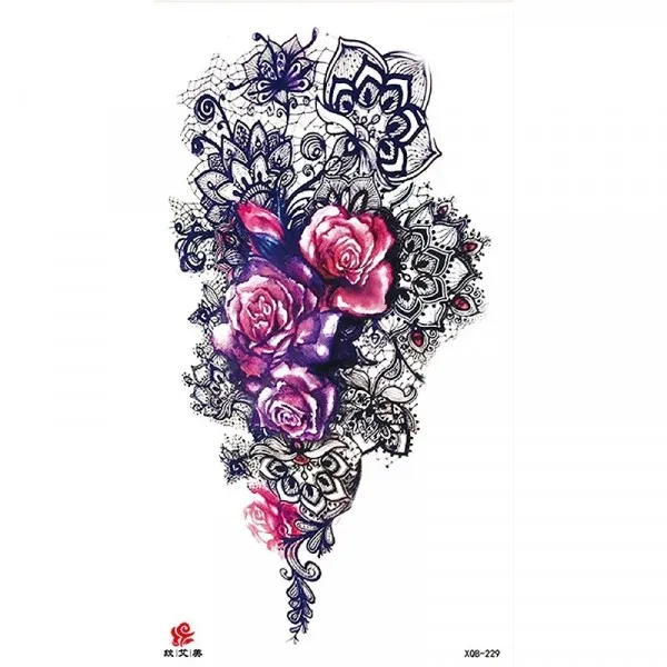 Heart Floral Print Skin Friendly Easy Pasting Tattoo - Blue