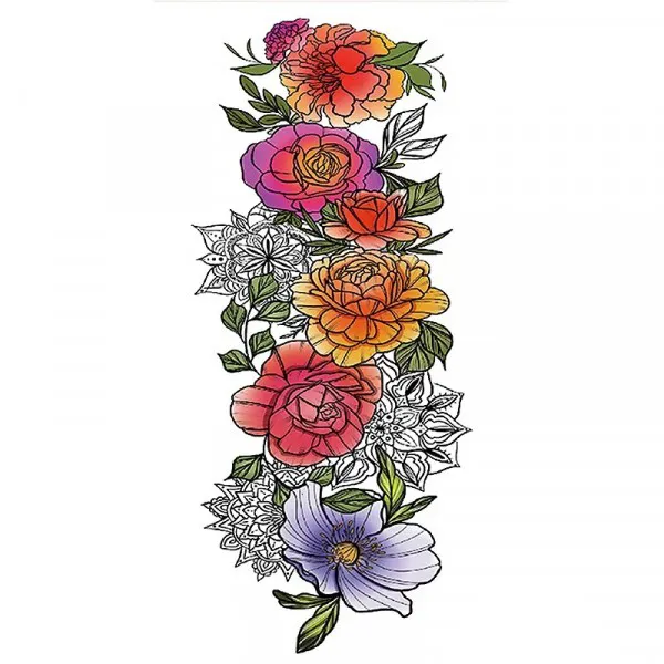 Floral Print Non Toxic Skin Friendly Easy Pasting Tattoo - Multicolor