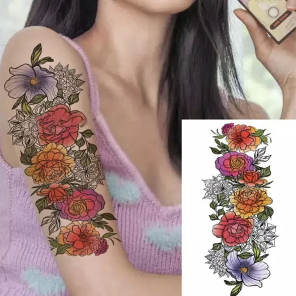 Floral Print Non Toxic Skin Friendly Easy Pasting Tattoo - Multicolor