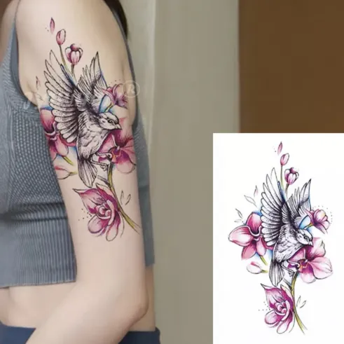 Bird Floral Print Non Toxic Skin Friendly Easy Pasting Tattoo