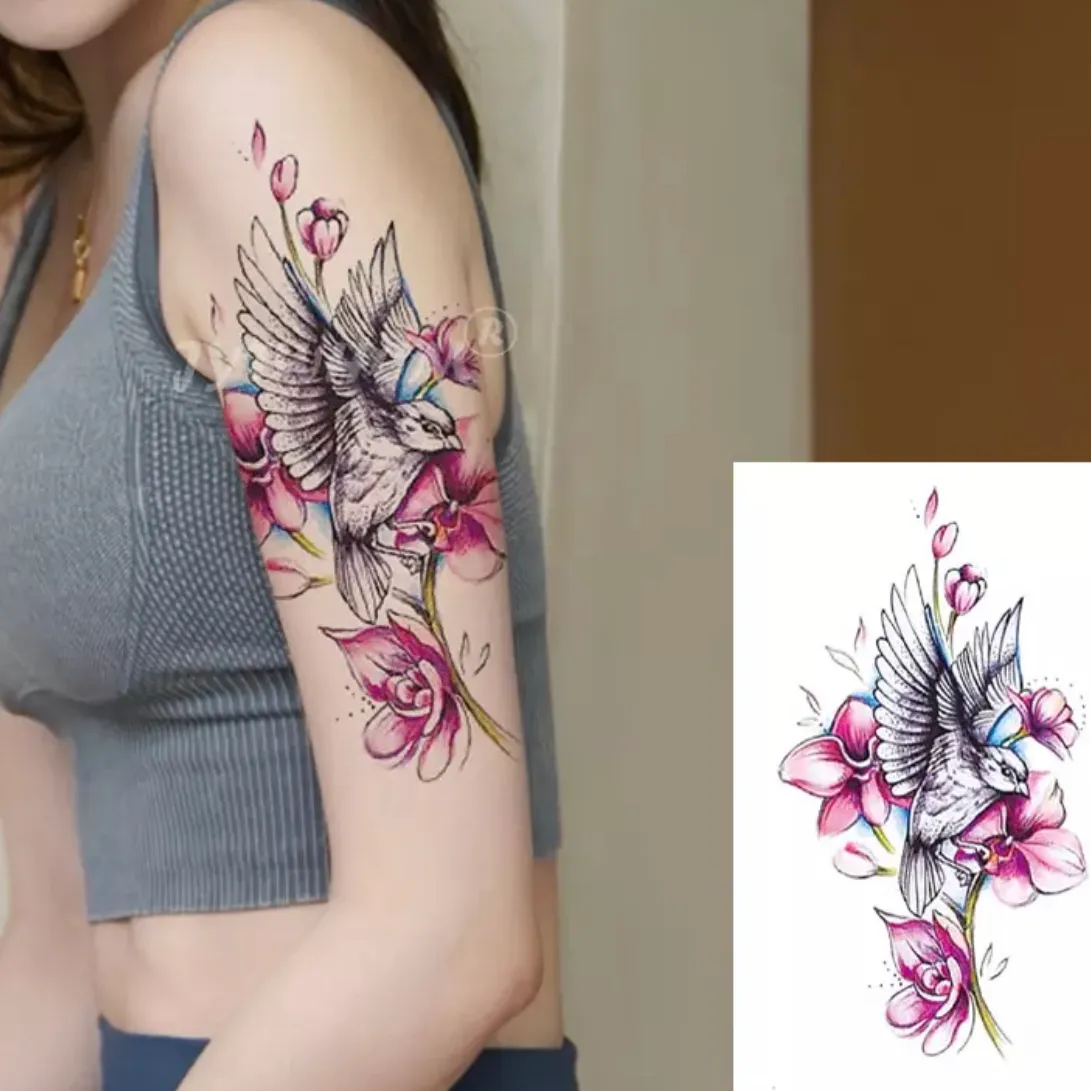 Bird Floral Print Non Toxic Skin Friendly Easy Pasting Tattoo
