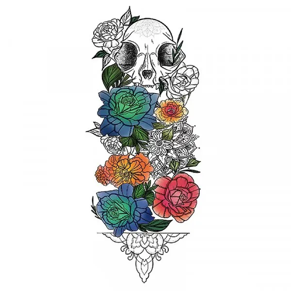 Skull Floral Print Non Toxic Skin Friendly Easy Pasting Tattoo - Multicolor