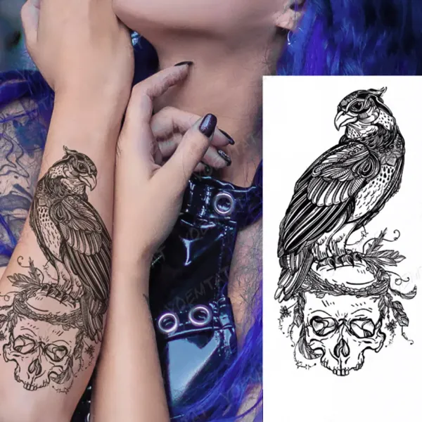Eagle Print Non Toxic Skin Friendly Easy Pasting Tattoo - Black