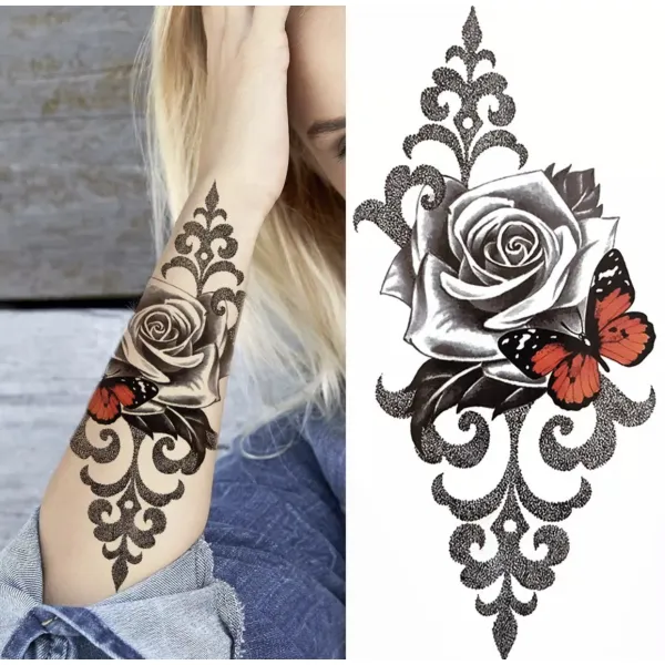 Rose Print Non Toxic Skin Friendly Easy Pasting Tattoo - Red