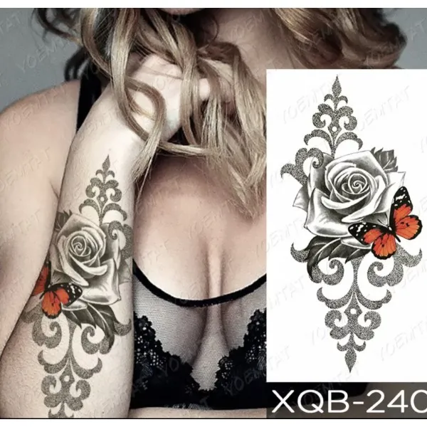 Rose Print Non Toxic Skin Friendly Easy Pasting Tattoo - Red