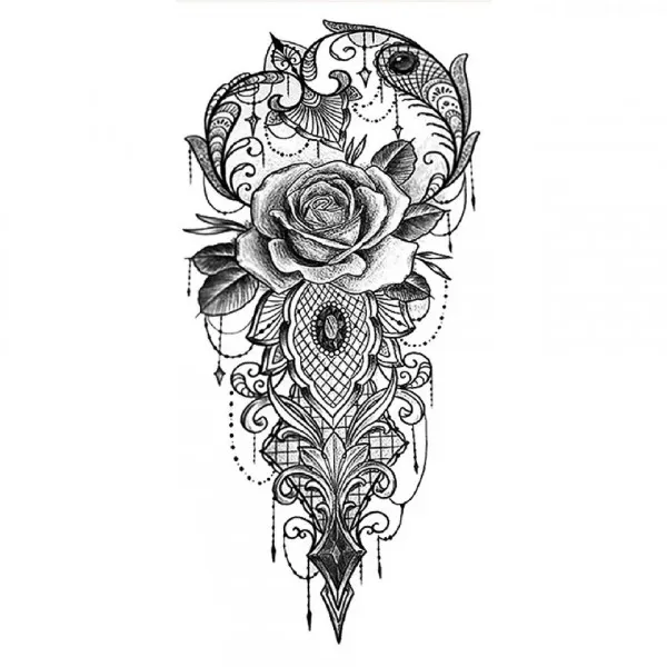 Rose Print Non Toxic Skin Friendly Easy Pasting Tattoo - Black