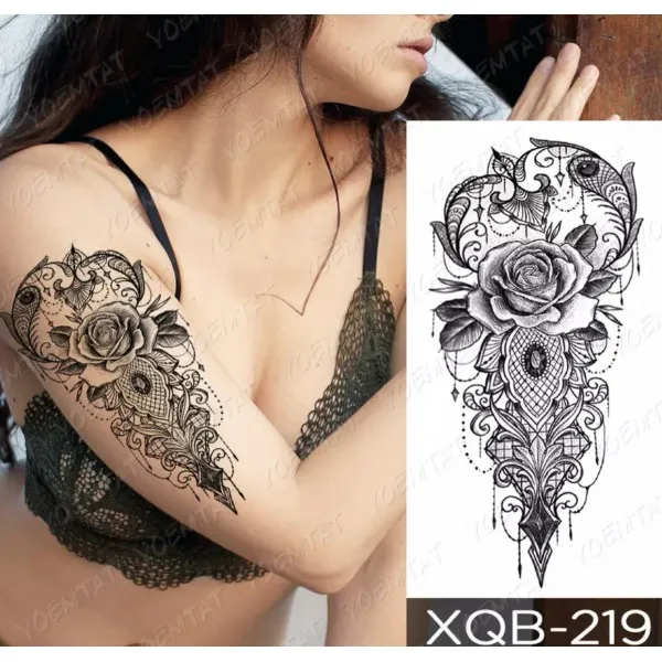 Rose Print Non Toxic Skin Friendly Easy Pasting Tattoo - Black