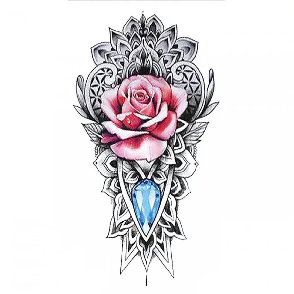 Rose Print Non Toxic Skin Friendly Easy Pasting Tattoo - Red