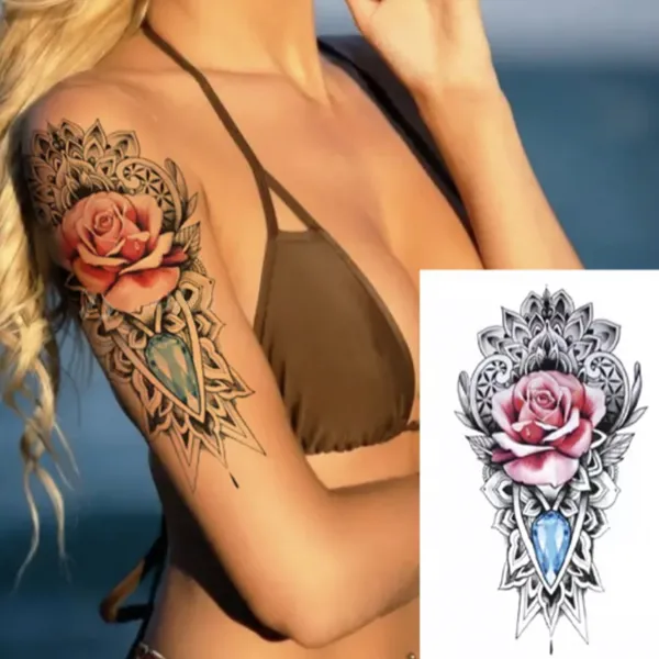 Rose Print Non Toxic Skin Friendly Easy Pasting Tattoo - Red