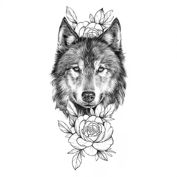 Non Toxic Wolf Print Vintage Style Tattoo - Black