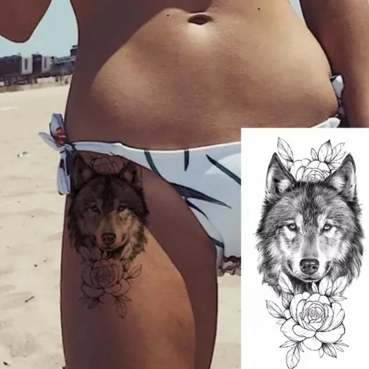 Non Toxic Wolf Print Vintage Style Tattoo - Black