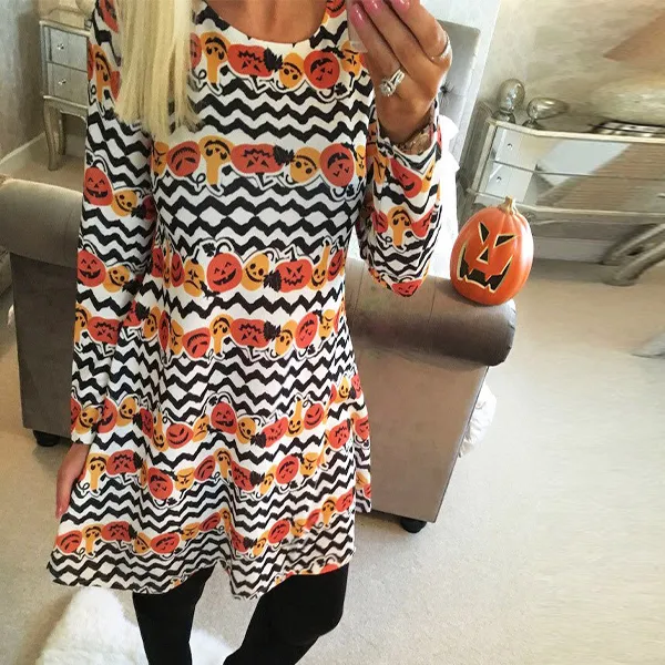 Halloween Themed Long-Sleeve Dress