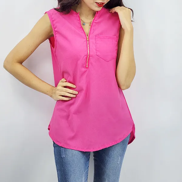 Elegant Green Sleeveless Blouse with Notched Neck & Flare Sleeves