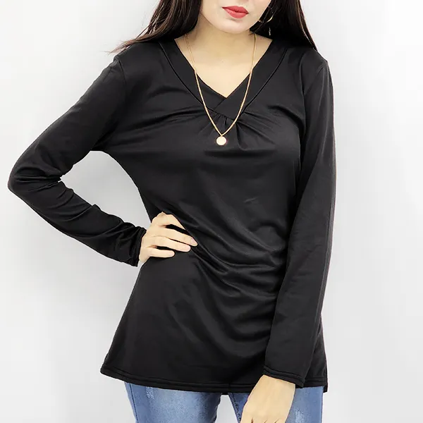 V-Neck Blouse Ruffled 3/4 Sleeves Above Knee Length Perfect for Casual Occasions