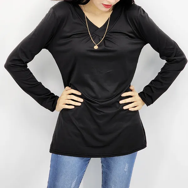 V-Neck Blouse Ruffled 3/4 Sleeves Above Knee Length Perfect for Casual Occasions