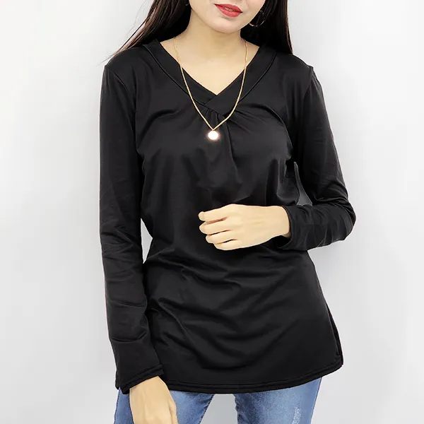 V-Neck Blouse Ruffled 3/4 Sleeves Above Knee Length Perfect for Casual Occasions