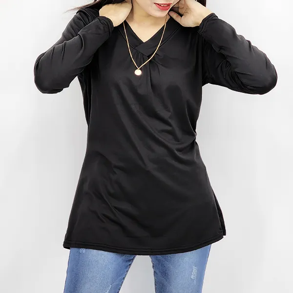 V-Neck Blouse Ruffled 3/4 Sleeves Above Knee Length Perfect for Casual Occasions