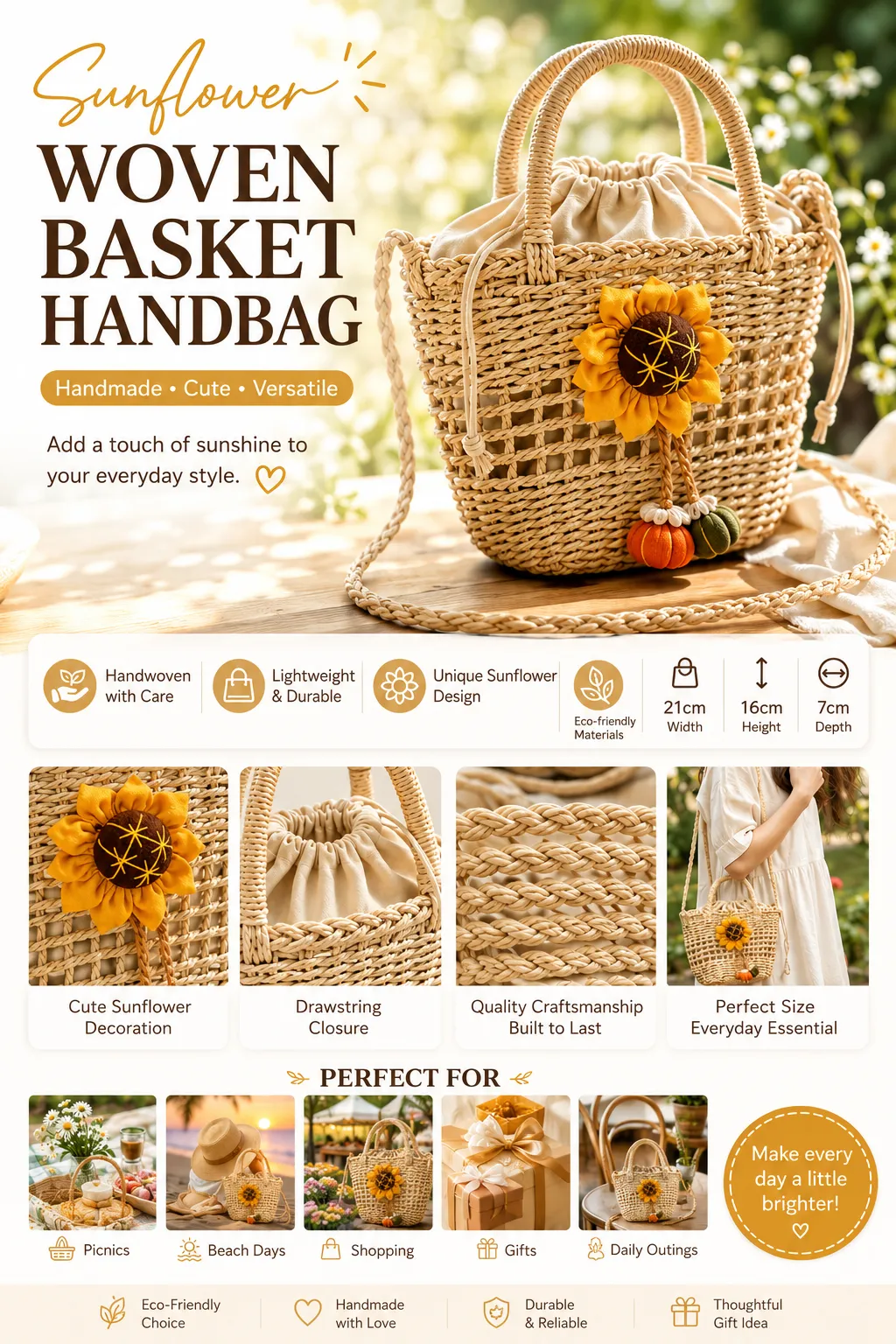 Sunflower Woven Basket Handbag
