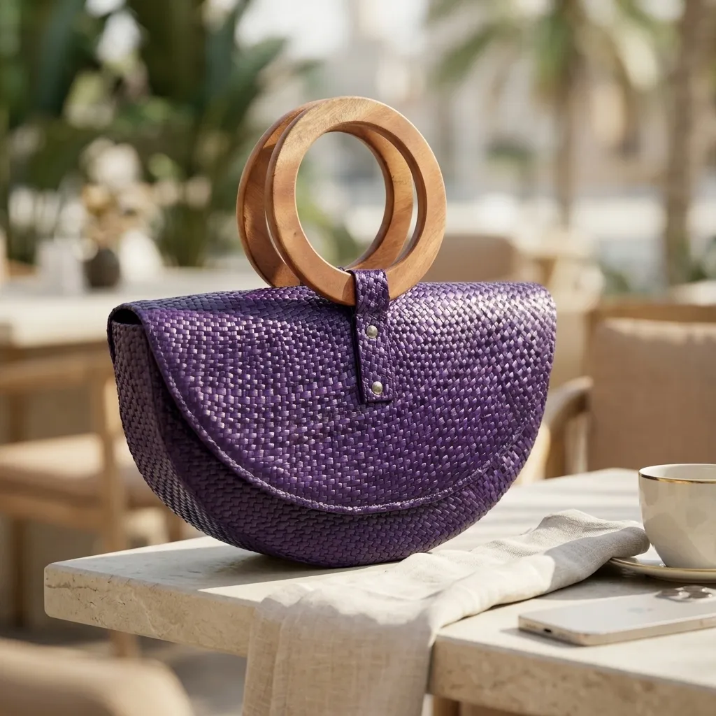 Handwoven Purple Halfmoon Tote