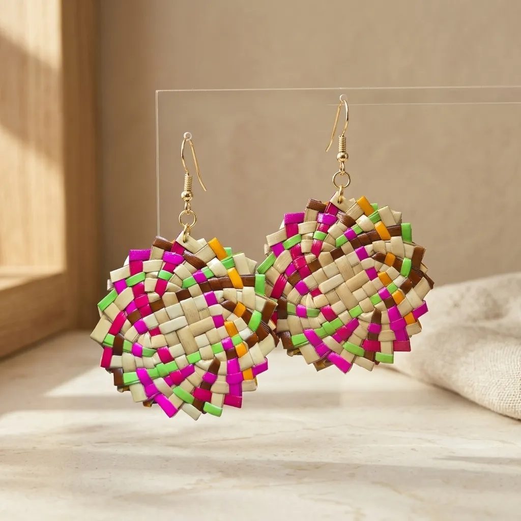 Handwoven Palm Bloom Earrings (Reg08)