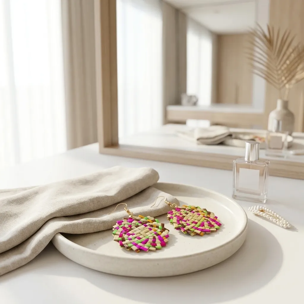 Handwoven Palm Bloom Earrings (Reg08)