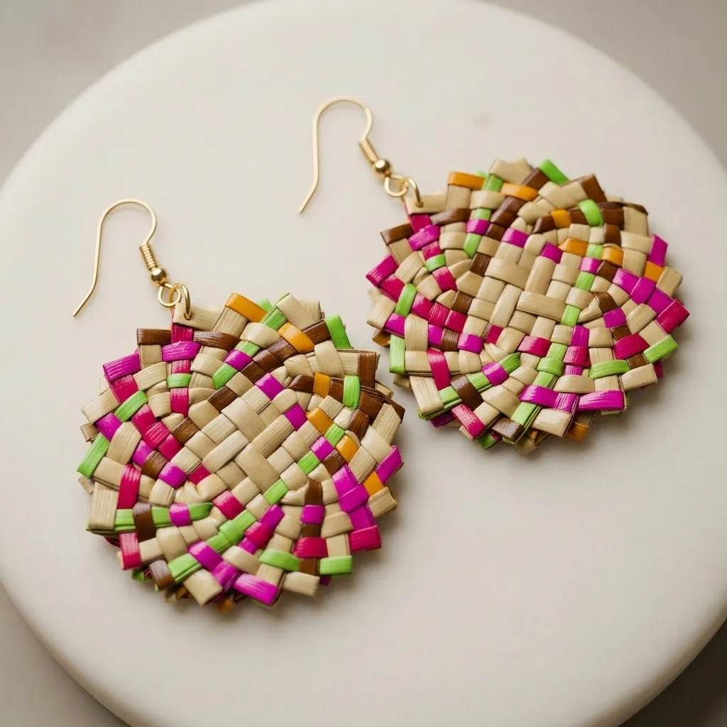 Handwoven Palm Bloom Earrings (Reg08)