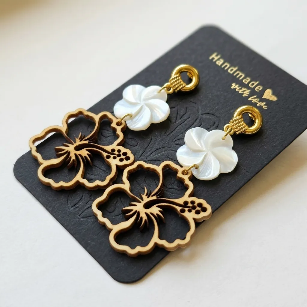 Handmade Hibiscus Bloom Earrings (Eng4)