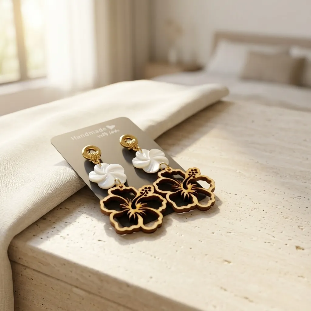 Handmade Hibiscus Bloom Earrings (Eng4)