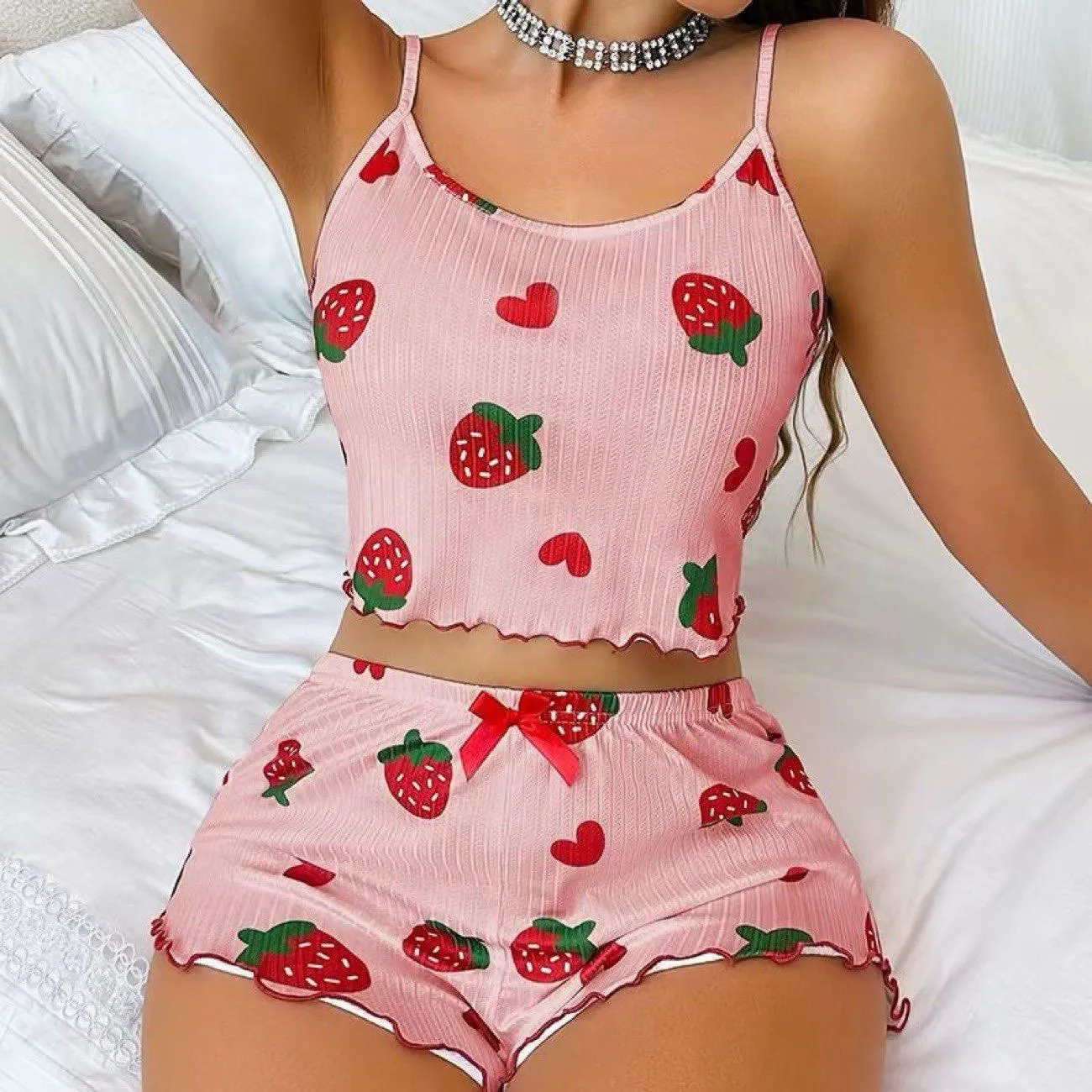 Print Cami Top and Shorts Pajama Set