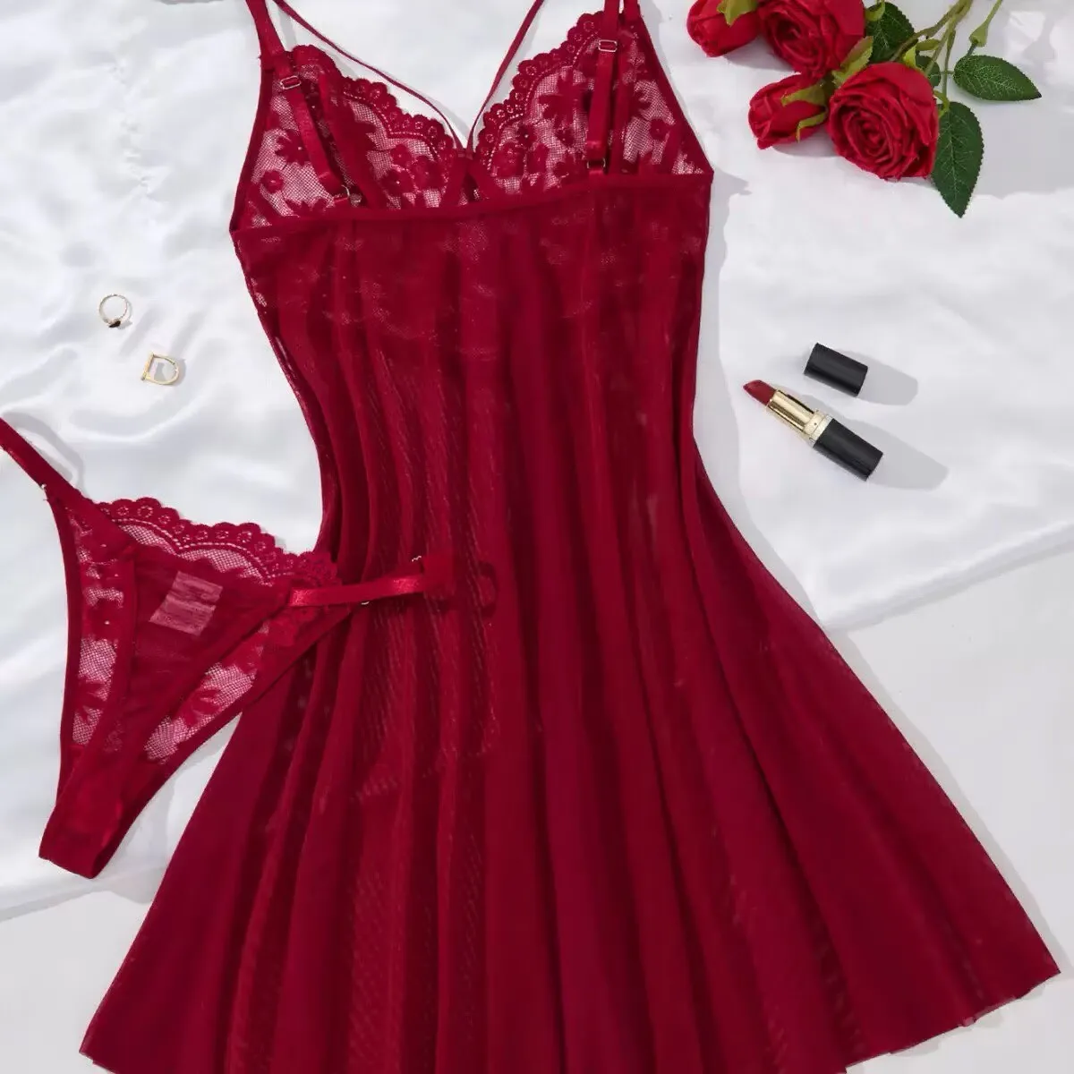 lace mesh sheer camisole nightdress
