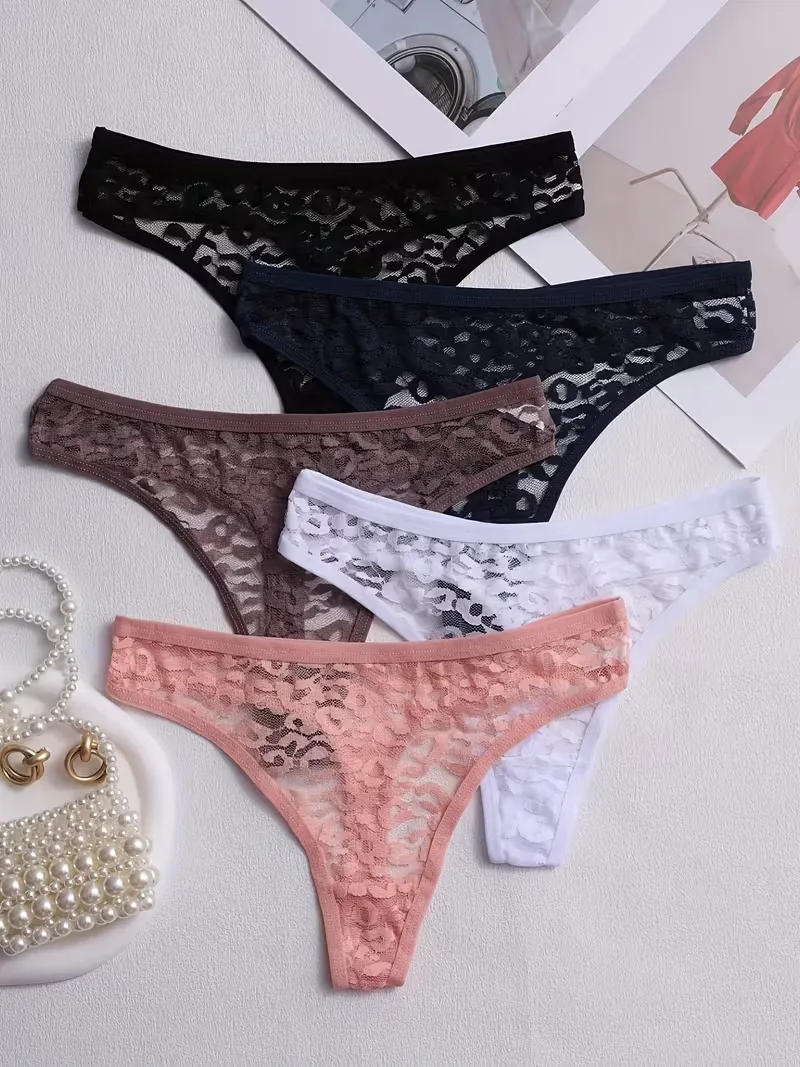Women's 5 Pack Thong Set Lace Underwear Panties