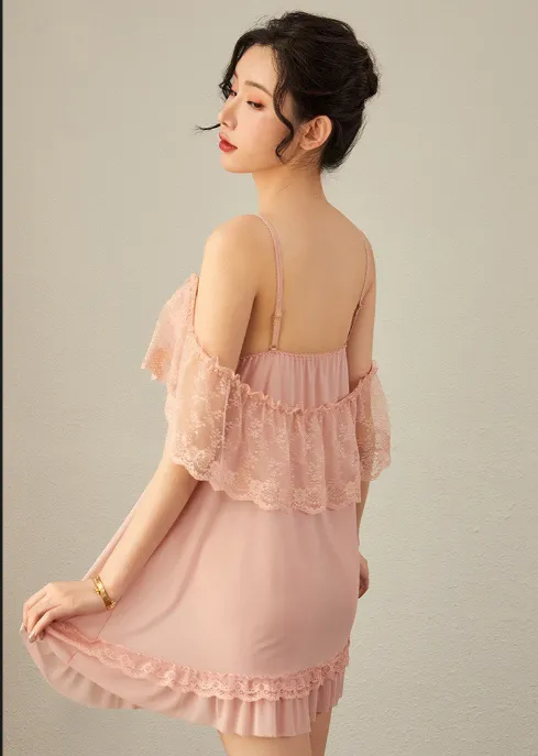 mesh ruffled camisole nightdress