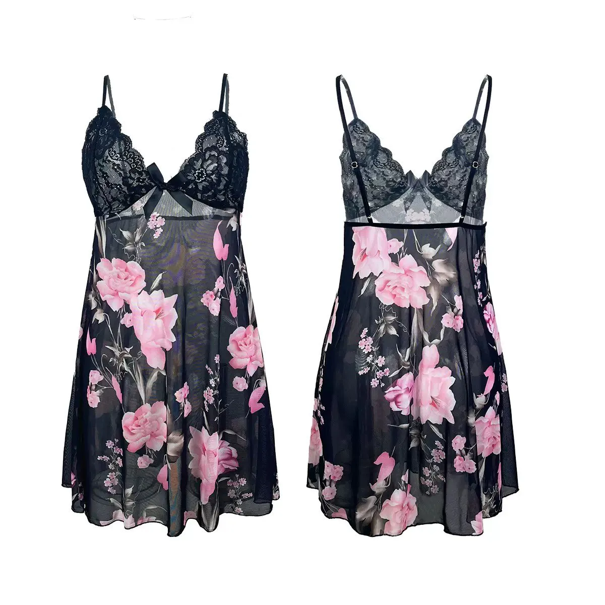 lace camisole mesh printed nightgown sleepwear short dress