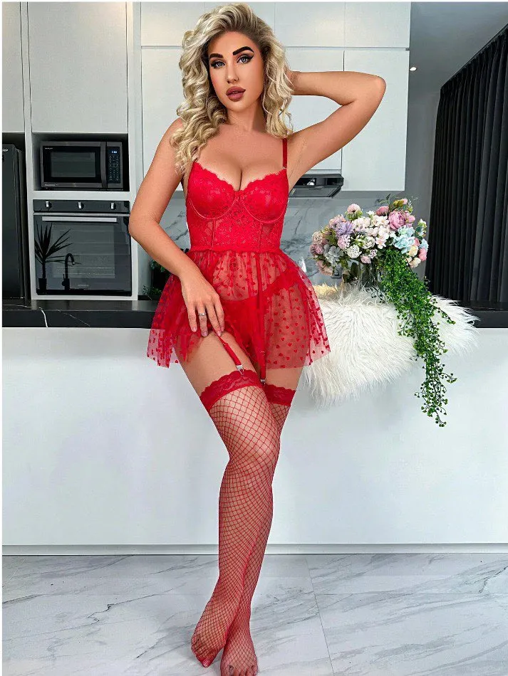 lace spaghetti strap heart print mini nightdress