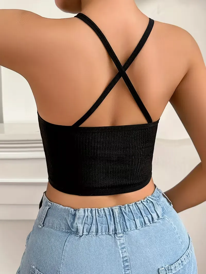 sheer mesh splicing sparkly backless bra