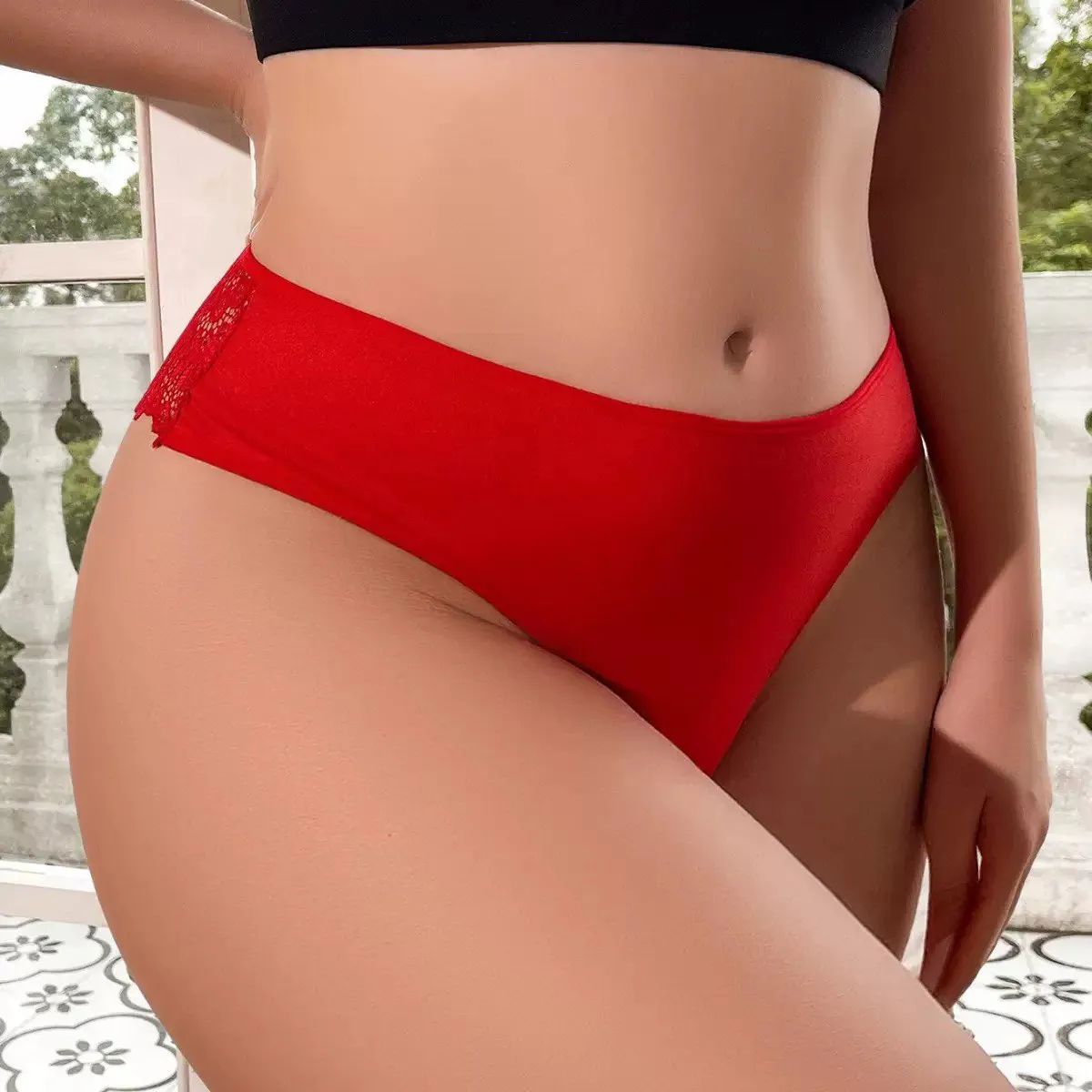 Seamless Underwear Low Rise Cut Out Panties Floral Lace Briefs Heart Ring