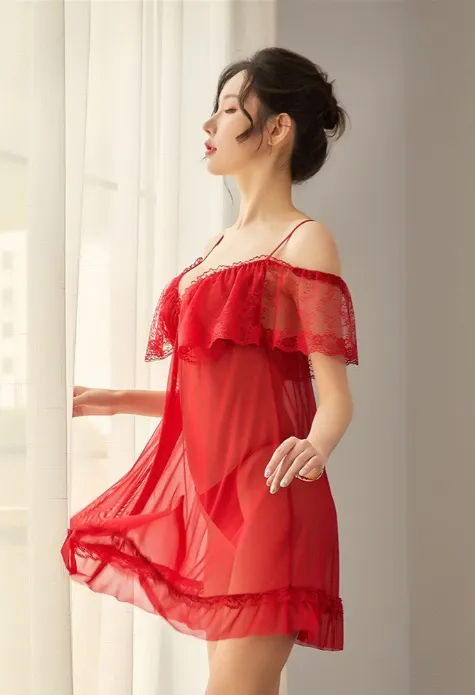 mesh ruffled camisole nightdress