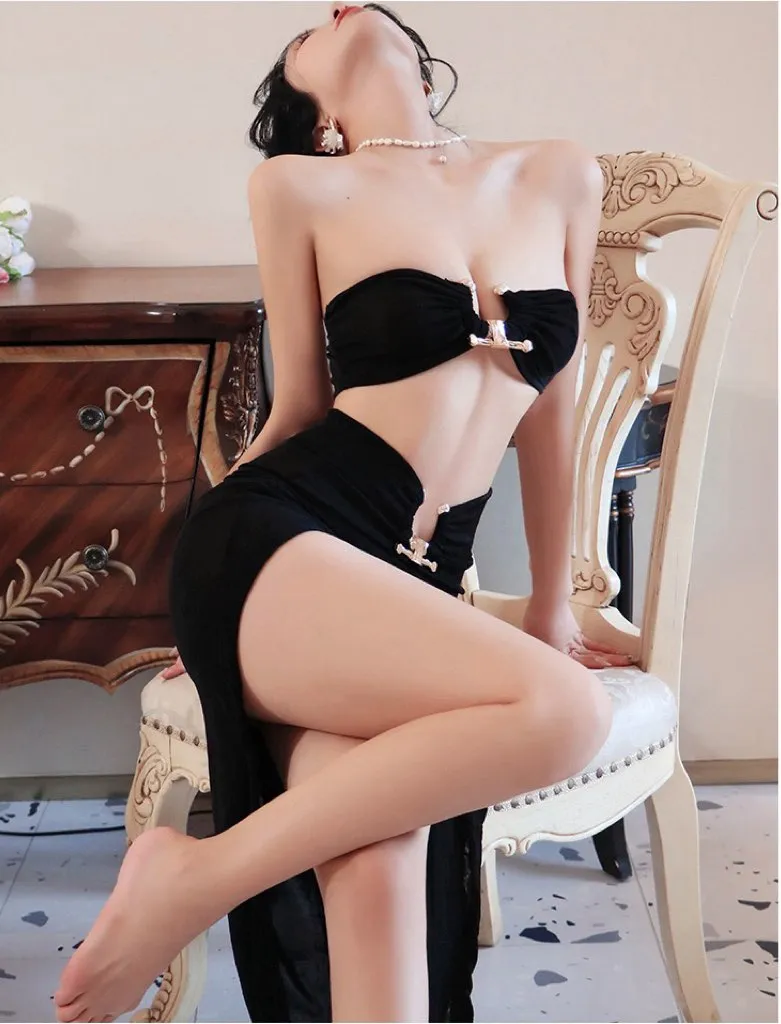 tube top bodycon split nightdress set