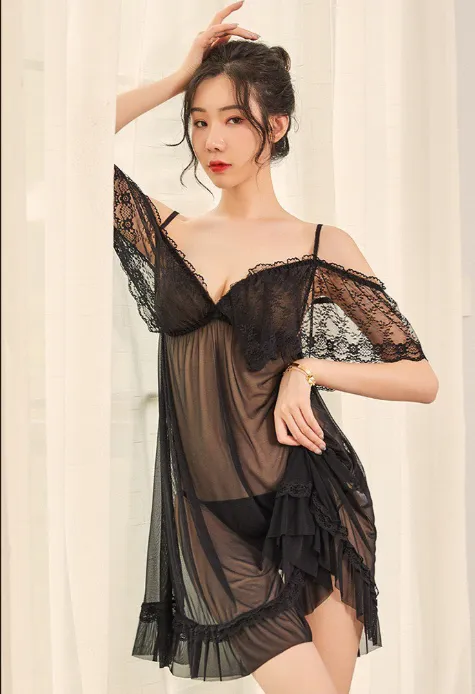 mesh ruffled camisole nightdress