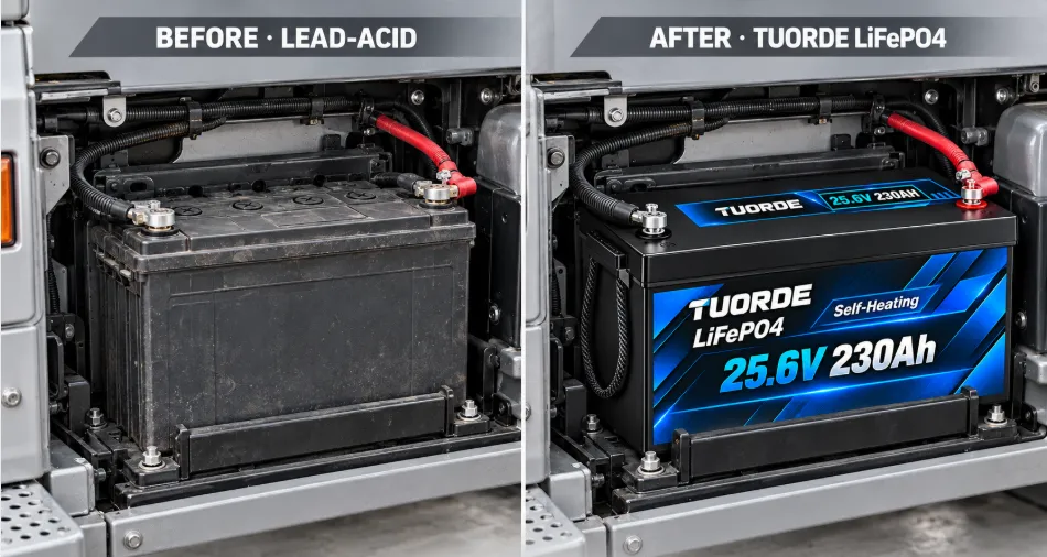24V 230Ah Self-Heating LiFePO4 Lead-Acid Replacement Battery