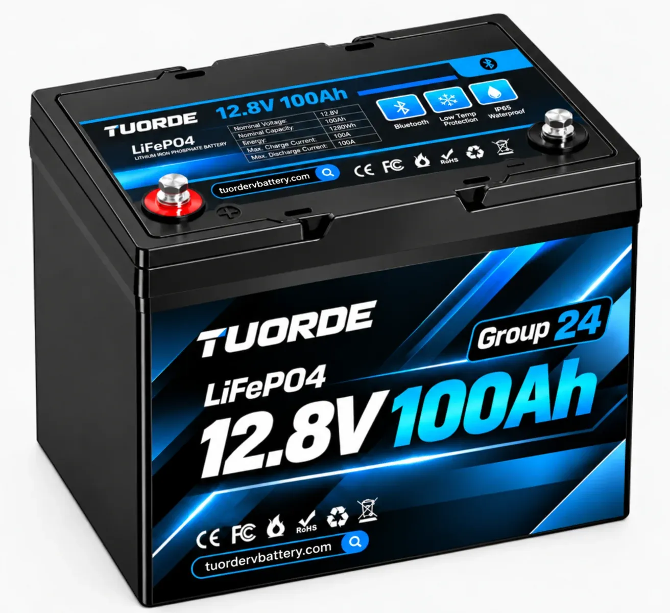 12V 100Ah Group 24 Bluetooth LiFePO4 RV Battery