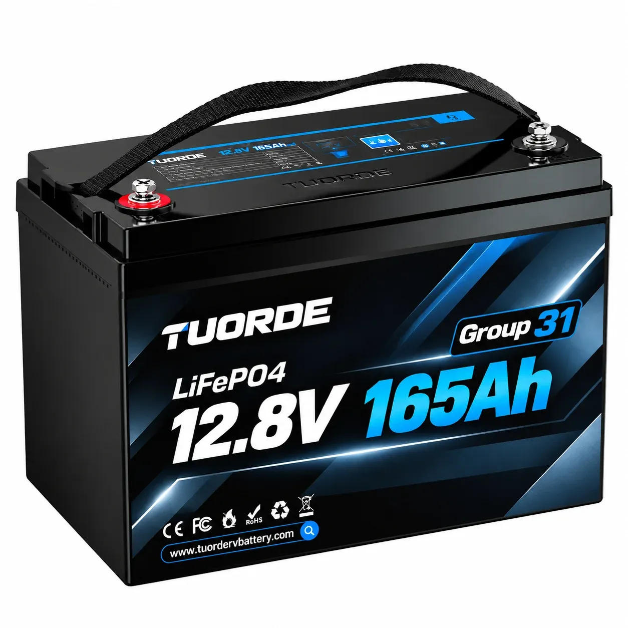 12V 165Ah Group 31 Smart LiFePO4 RV Battery with Bluetooth